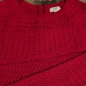 Crown & Ivy Textured Red Crew Neck Sweater